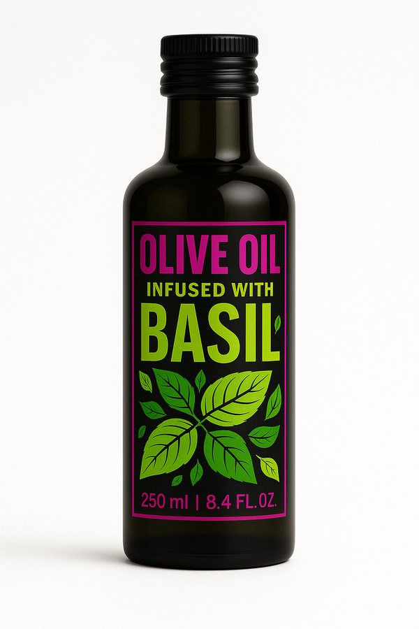 Huile d'olive aromatique au basilic frais